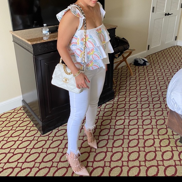 Caroline Constas Tiered Ruffle Embroidered Tank sz S - Picture 2 of 4